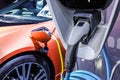 Nonthaburi,THAILAND - April 3, 2019: The New BMW i8 Roadster 2019, Charging or refuelling Ã¢â¬â both are easy with the ELECTRIC